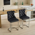 25 tabourets de bar modernes avec dossier capitonné, bordure cloutée et pieds en métal chromé, pour salle à manger, salon et chambre
