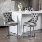 25 tabourets de bar modernes avec dossier capitonné, bordure cloutée et pieds en métal chromé, pour salle à manger, salon et chambre
