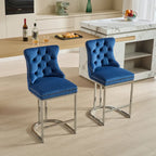 25 tabourets de bar modernes avec dossier capitonné, bordure cloutée et pieds en métal chromé, pour salle à manger, salon et chambre