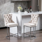 25 tabourets de bar modernes avec dossier capitonné, bordure cloutée et pieds en métal chromé, pour salle à manger, salon et chambre