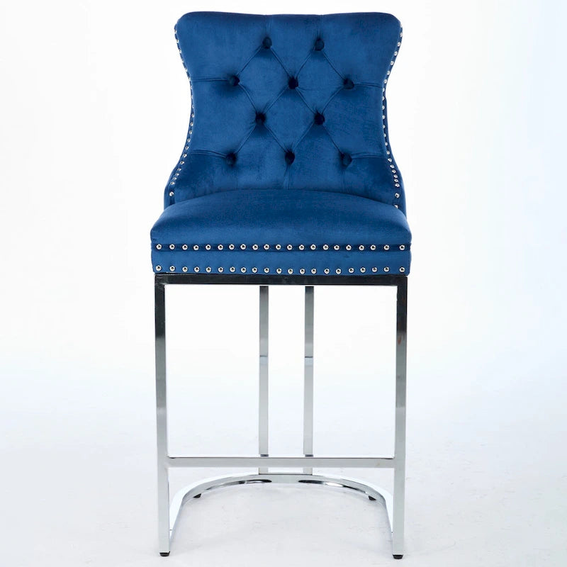 25 tabourets de bar modernes avec dossier capitonné, bordure cloutée et pieds en métal chromé, pour salle à manger, salon et chambre