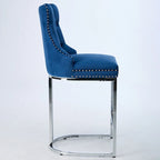 25 tabourets de bar modernes avec dossier capitonné, bordure cloutée et pieds en métal chromé, pour salle à manger, salon et chambre