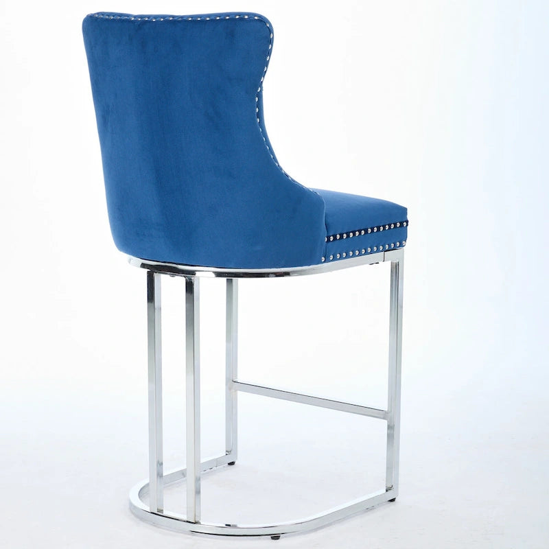 25 tabourets de bar modernes avec dossier capitonné, bordure cloutée et pieds en métal chromé, pour salle à manger, salon et chambre
