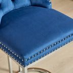 25 tabourets de bar modernes avec dossier capitonné, bordure cloutée et pieds en métal chromé, pour salle à manger, salon et chambre