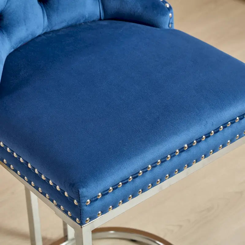 25 tabourets de bar modernes avec dossier capitonné, bordure cloutée et pieds en métal chromé, pour salle à manger, salon et chambre