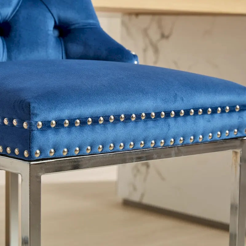 25 tabourets de bar modernes avec dossier capitonné, bordure cloutée et pieds en métal chromé, pour salle à manger, salon et chambre