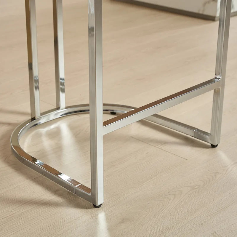 25 tabourets de bar modernes avec dossier capitonné, bordure cloutée et pieds en métal chromé, pour salle à manger, salon et chambre