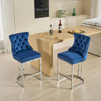 25 tabourets de bar modernes avec dossier capitonné, bordure cloutée et pieds en métal chromé, pour salle à manger, salon et chambre