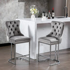 25 tabourets de bar modernes avec dossier capitonné, bordure cloutée et pieds en métal chromé, pour salle à manger, salon et chambre