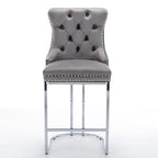 25 tabourets de bar modernes avec dossier capitonné, bordure cloutée et pieds en métal chromé, pour salle à manger, salon et chambre