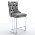 25 tabourets de bar modernes avec dossier capitonné, bordure cloutée et pieds en métal chromé, pour salle à manger, salon et chambre