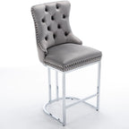 25 tabourets de bar modernes avec dossier capitonné, bordure cloutée et pieds en métal chromé, pour salle à manger, salon et chambre