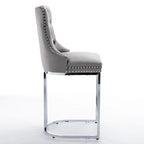 25 tabourets de bar modernes avec dossier capitonné, bordure cloutée et pieds en métal chromé, pour salle à manger, salon et chambre