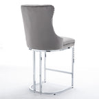 25 tabourets de bar modernes avec dossier capitonné, bordure cloutée et pieds en métal chromé, pour salle à manger, salon et chambre