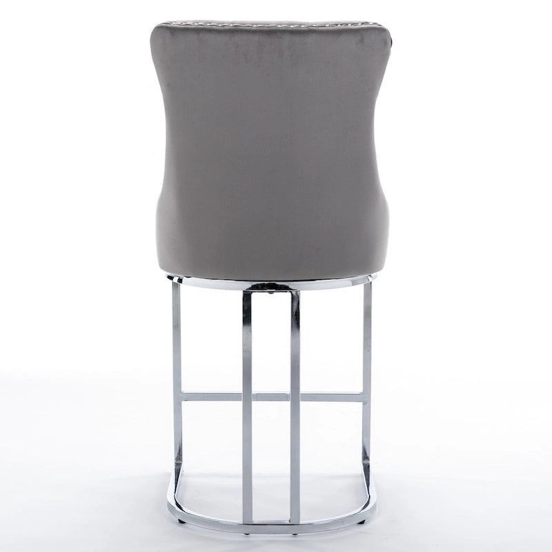 25 tabourets de bar modernes avec dossier capitonné, bordure cloutée et pieds en métal chromé, pour salle à manger, salon et chambre