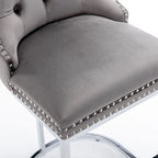 25 tabourets de bar modernes avec dossier capitonné, bordure cloutée et pieds en métal chromé, pour salle à manger, salon et chambre