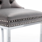 25 tabourets de bar modernes avec dossier capitonné, bordure cloutée et pieds en métal chromé, pour salle à manger, salon et chambre