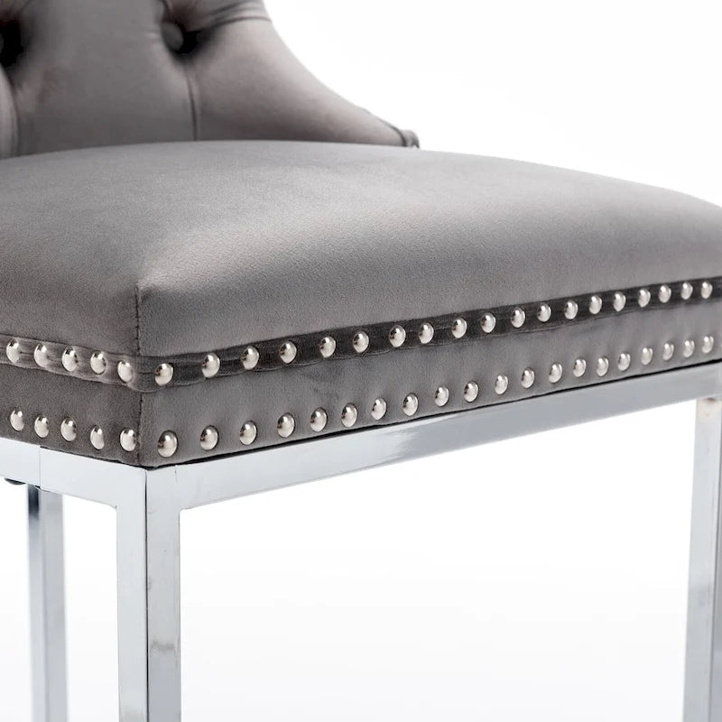 25 tabourets de bar modernes avec dossier capitonné, bordure cloutée et pieds en métal chromé, pour salle à manger, salon et chambre