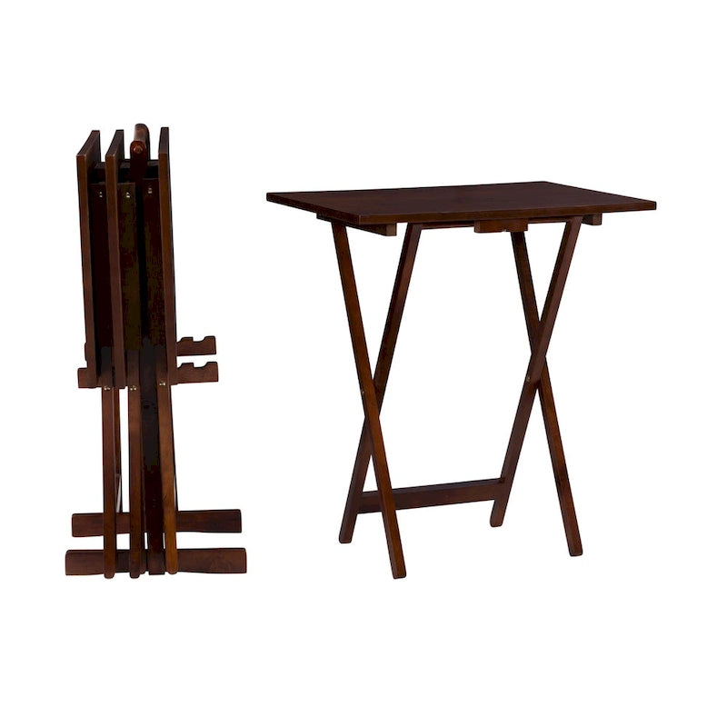 Tablettes de service pliantes 5 pièces avec support – 26,25 po – Brun noisette