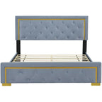 Lit plateforme capitonné Queen Size avec tête de lit capitonnée à points de traction