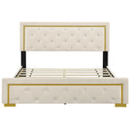 Lit plateforme capitonné Queen Size avec tête de lit capitonnée à points de traction