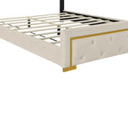 Lit plateforme capitonné Queen Size avec tête de lit capitonnée à points de traction