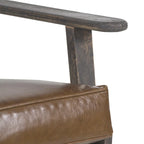 Fauteuil d'appoint Amber, Bois de manguier à lattes fabriqué à la main, Coussins en cuir de buffle, Pieds inclinés