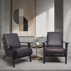 Fauteuil d'appoint Amber, Bois de manguier à lattes fabriqué à la main, Coussins en cuir de buffle, Pieds inclinés
