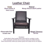 Fauteuil d'appoint Amber, Bois de manguier à lattes fabriqué à la main, Coussins en cuir de buffle, Pieds inclinés