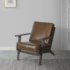 Fauteuil d'appoint Amber, Bois de manguier à lattes fabriqué à la main, Coussins en cuir de buffle, Pieds inclinés