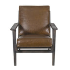 Fauteuil d'appoint Amber, Bois de manguier à lattes fabriqué à la main, Coussins en cuir de buffle, Pieds inclinés