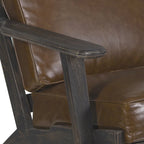Fauteuil d'appoint Amber, Bois de manguier à lattes fabriqué à la main, Coussins en cuir de buffle, Pieds inclinés
