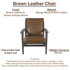 Fauteuil d'appoint Amber, Bois de manguier à lattes fabriqué à la main, Coussins en cuir de buffle, Pieds inclinés