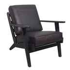 Fauteuil d'appoint Amber, Bois de manguier à lattes fabriqué à la main, Coussins en cuir de buffle, Pieds inclinés