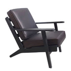 Fauteuil d'appoint Amber, Bois de manguier à lattes fabriqué à la main, Coussins en cuir de buffle, Pieds inclinés
