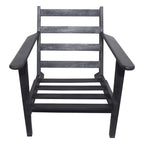 Fauteuil d'appoint Amber, Bois de manguier à lattes fabriqué à la main, Coussins en cuir de buffle, Pieds inclinés