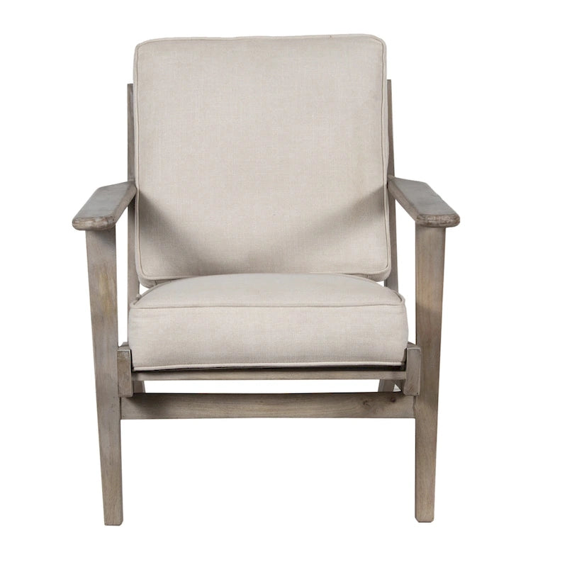 Fauteuil d'appoint Amber, Bois de manguier à lattes fabriqué à la main, Coussins en cuir de buffle, Pieds inclinés