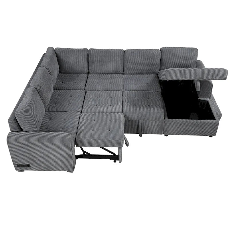 Canapé d'angle en U convertible Roomfitters avec méridienne de rangement et chargeurs intégrés pour salon