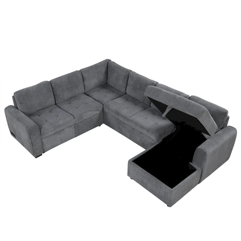 Canapé d'angle en U convertible Roomfitters avec méridienne de rangement et chargeurs intégrés pour salon