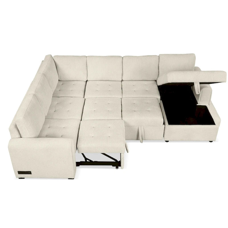 Canapé d'angle en U convertible Roomfitters avec méridienne de rangement et chargeurs intégrés pour salon