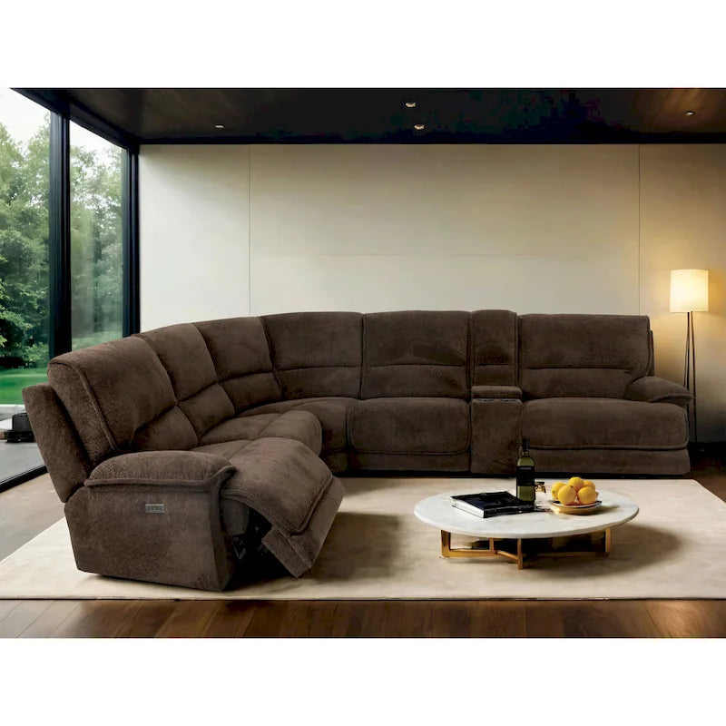  Renic Modern Dark Brown Reclining Sectional with Console and USB Ports