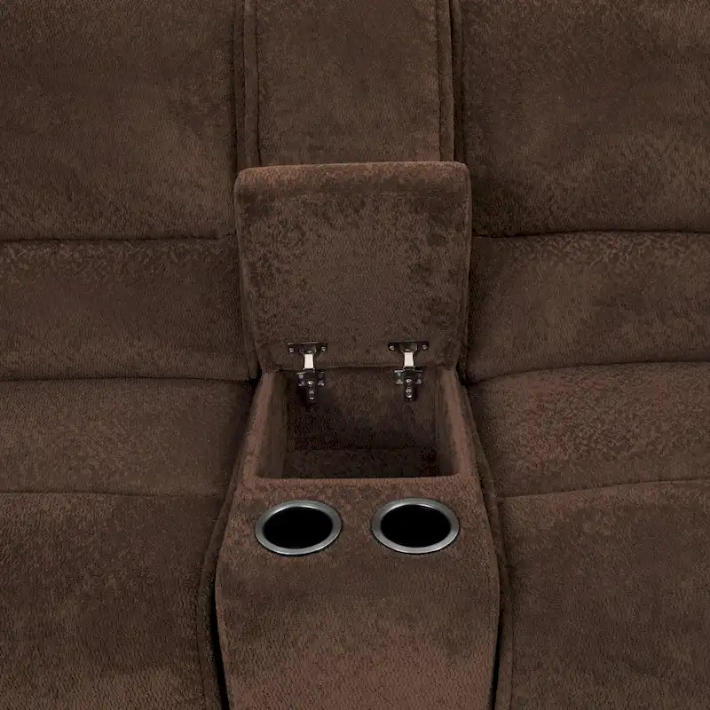 Canapé sectionnel inclinable moderne marron foncé Renic avec console et ports USB