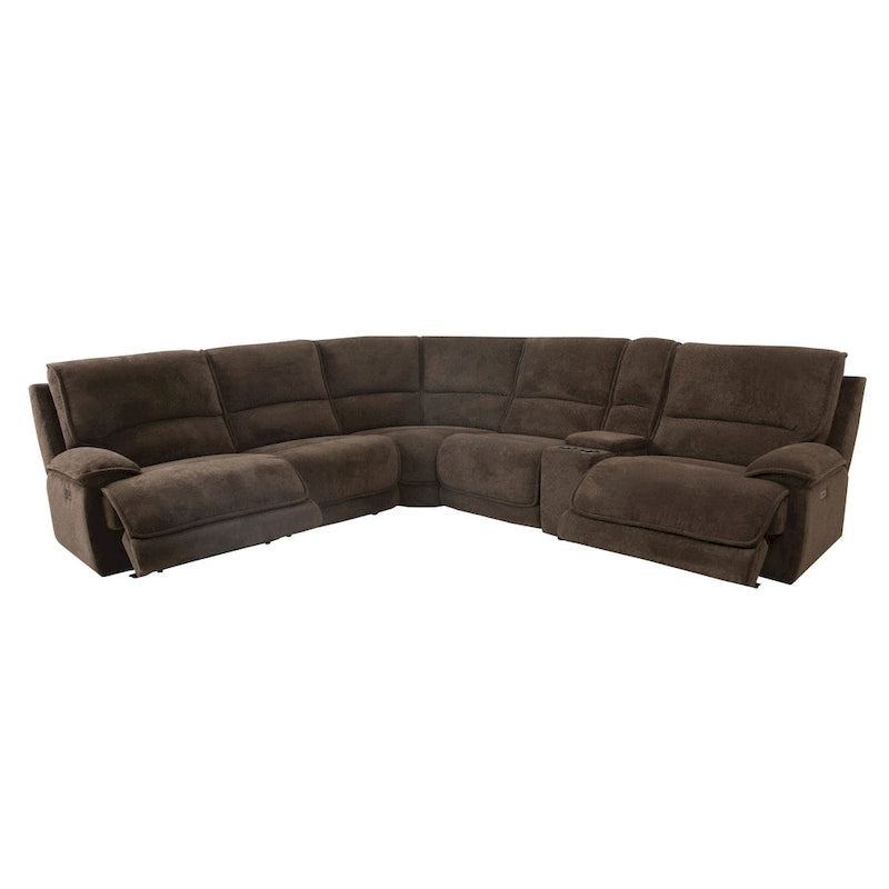 Canapé sectionnel inclinable moderne marron foncé Renic avec console et ports USB