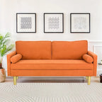 Canapé deux places exquis de 65 po en polyester orange avec poches latérales et oreillers ronds - 65 po