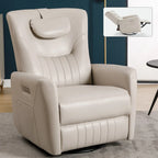 Fauteuil inclinable électrique beige avec pivotement à 270°, fonction bascule, oreiller de soutien lombaire et cervical, ports USB et Type-C