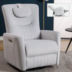 Fauteuil inclinable électrique beige avec pivotement à 270°, fonction bascule, oreiller de soutien lombaire et cervical, ports USB et Type-C