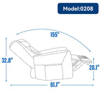 Fauteuil inclinable électrique beige avec pivotement à 270°, fonction bascule, oreiller de soutien lombaire et cervical, ports USB et Type-C
