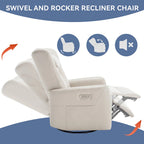 Fauteuil inclinable électrique beige avec pivotement à 270°, fonction bascule, oreiller de soutien lombaire et cervical, ports USB et Type-C