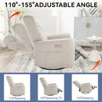 Fauteuil inclinable électrique beige avec pivotement à 270°, fonction bascule, oreiller de soutien lombaire et cervical, ports USB et Type-C