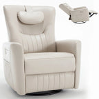Fauteuil inclinable électrique beige avec pivotement à 270°, fonction bascule, oreiller de soutien lombaire et cervical, ports USB et Type-C
